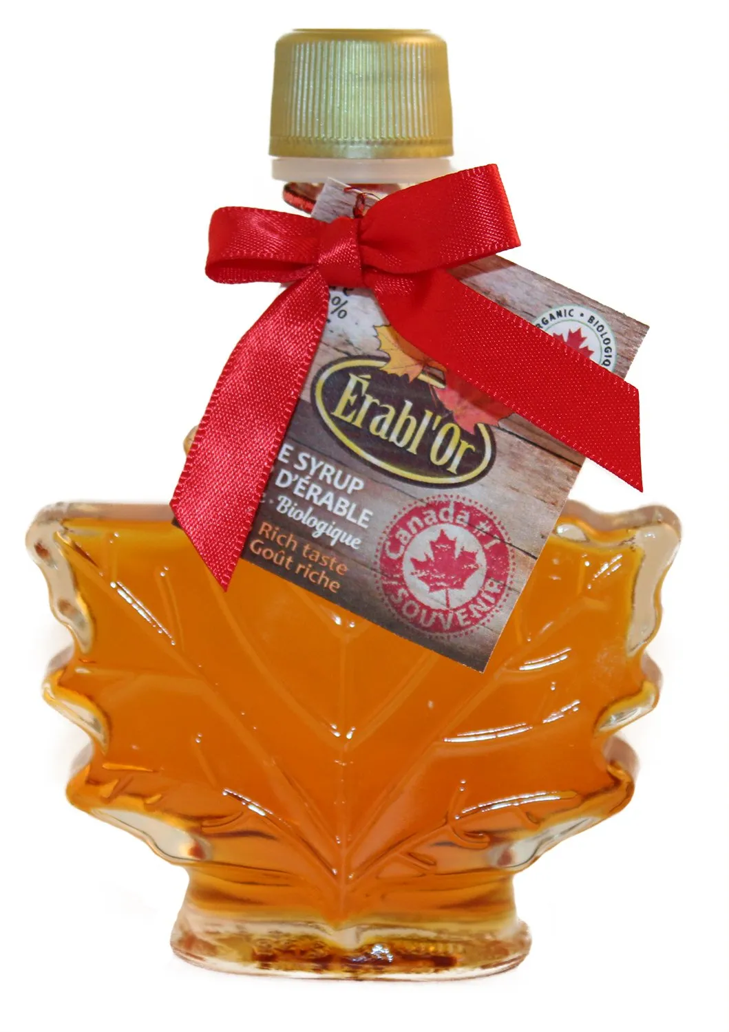100% Pure Organic Maple Syrup - Canada Grade A Amber - Glass Leaf Bottle