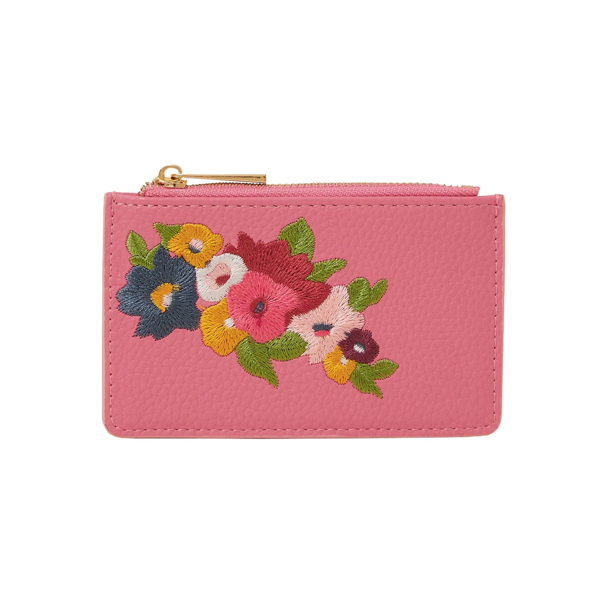 Accessorize London Women's Floral Embroidered Card Holder Pink