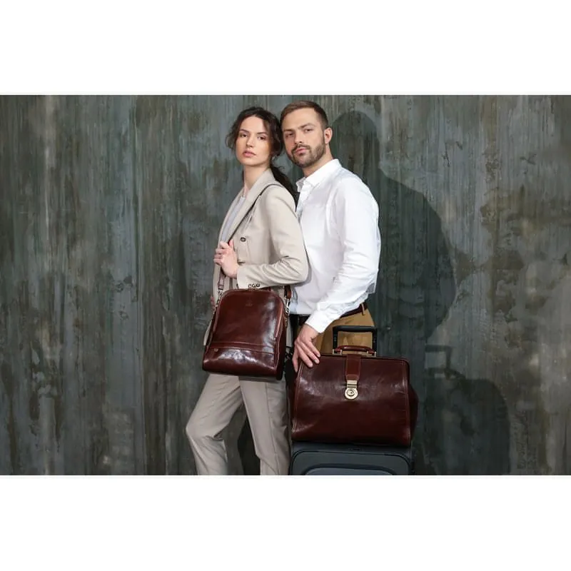 Brown Large Full Grain Italian Leather Doctor Bag - Mrs Dalloway