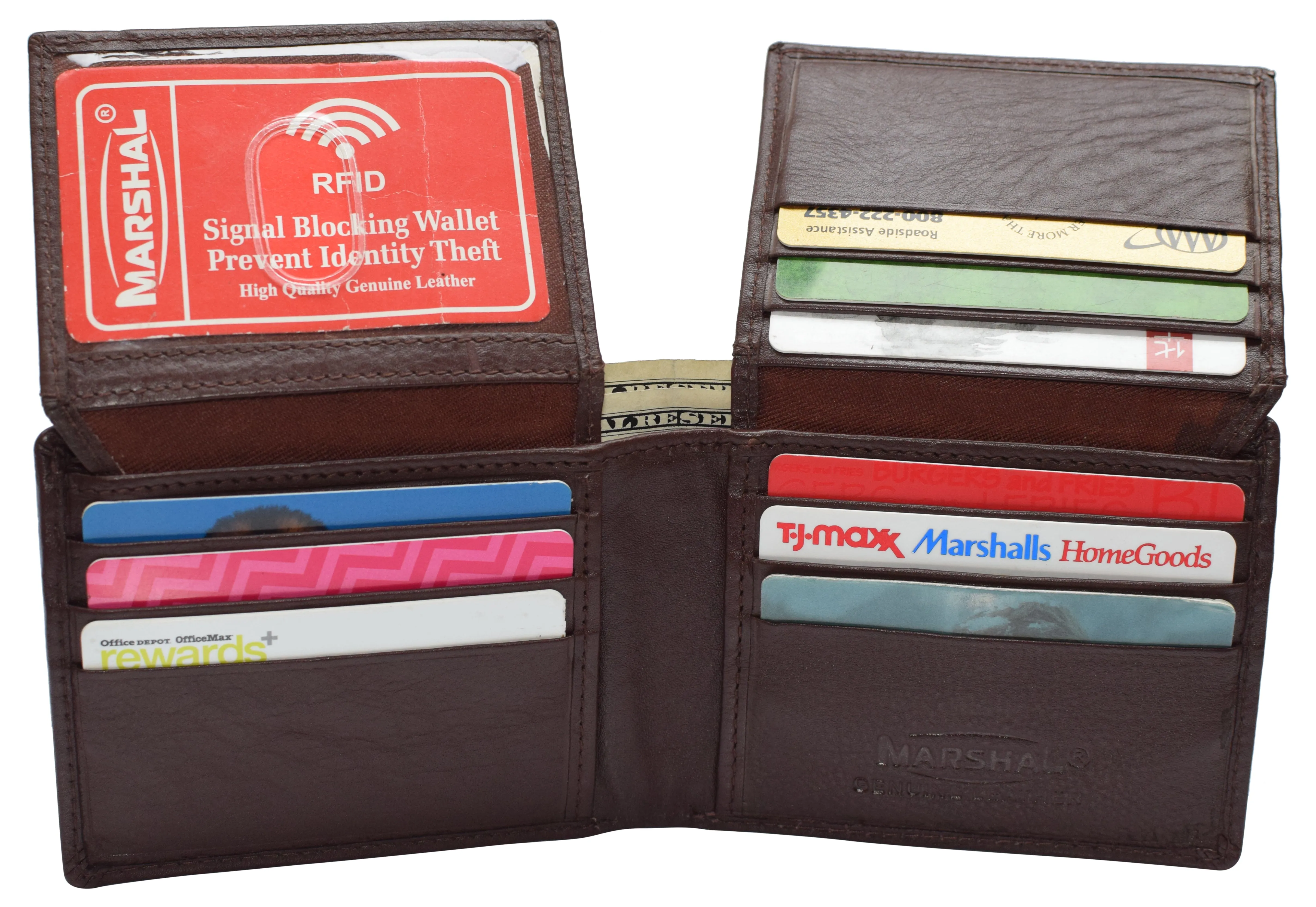 Mens Leather Multi Card Bifold with Double Flip-up 3 Id Windows RFID Blocking