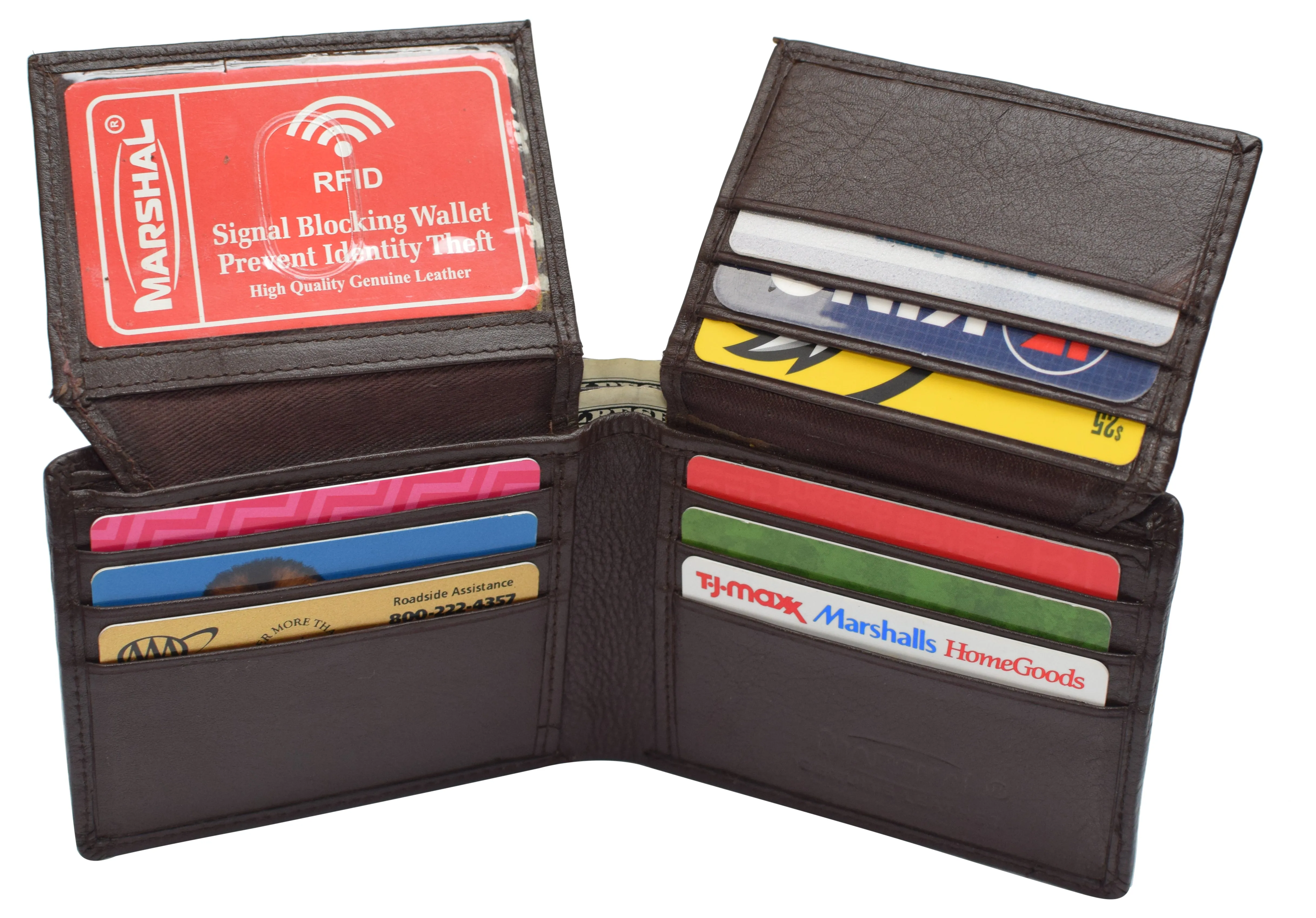 Mens Leather Multi Card Bifold with Double Flip-up 3 Id Windows RFID Blocking
