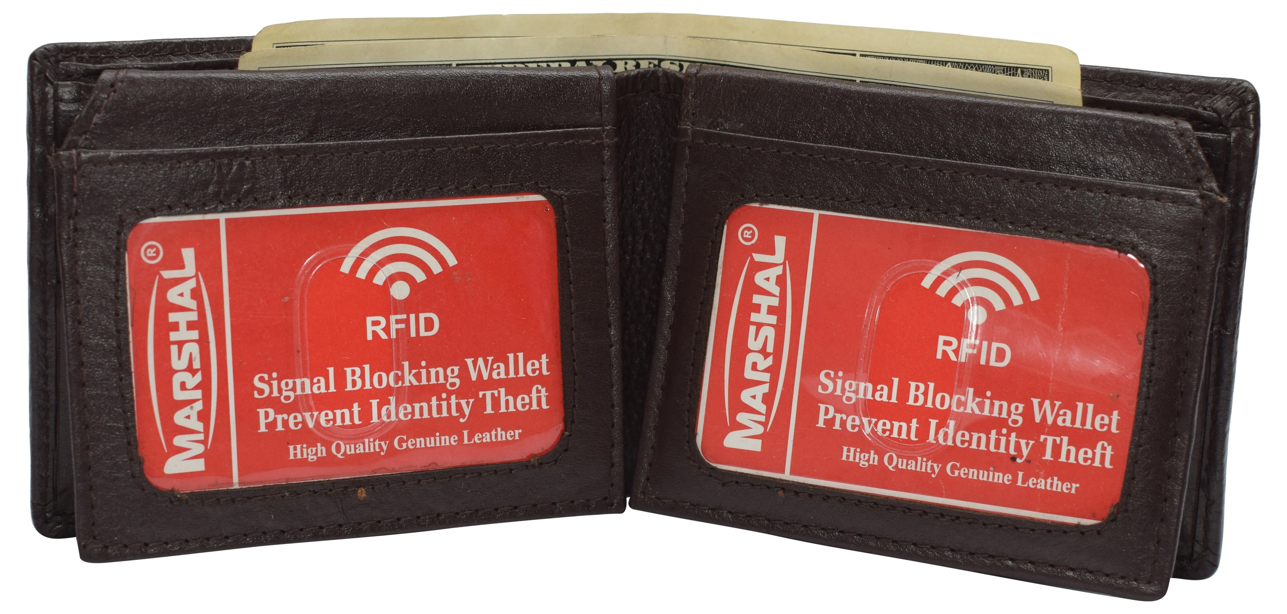 Mens Leather Multi Card Bifold with Double Flip-up 3 Id Windows RFID Blocking