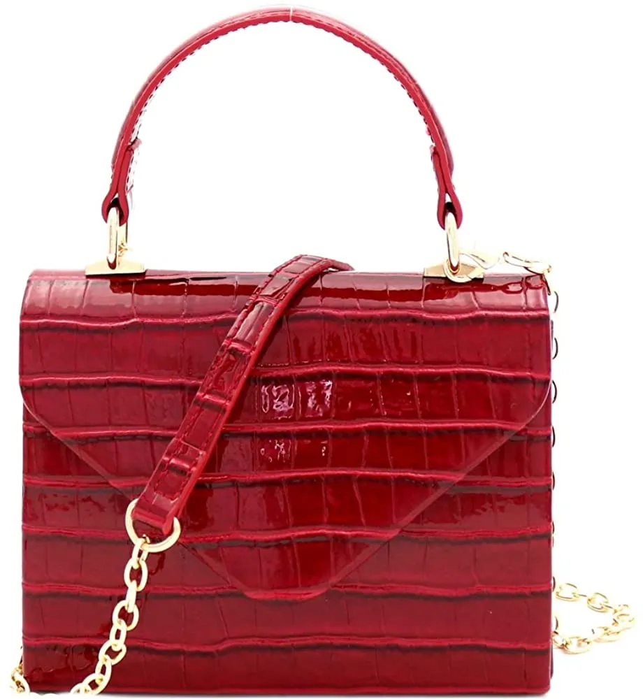 Mini Retro Glossy Crocodile Blue Box Flap leather Satchel Crossbody Handbag