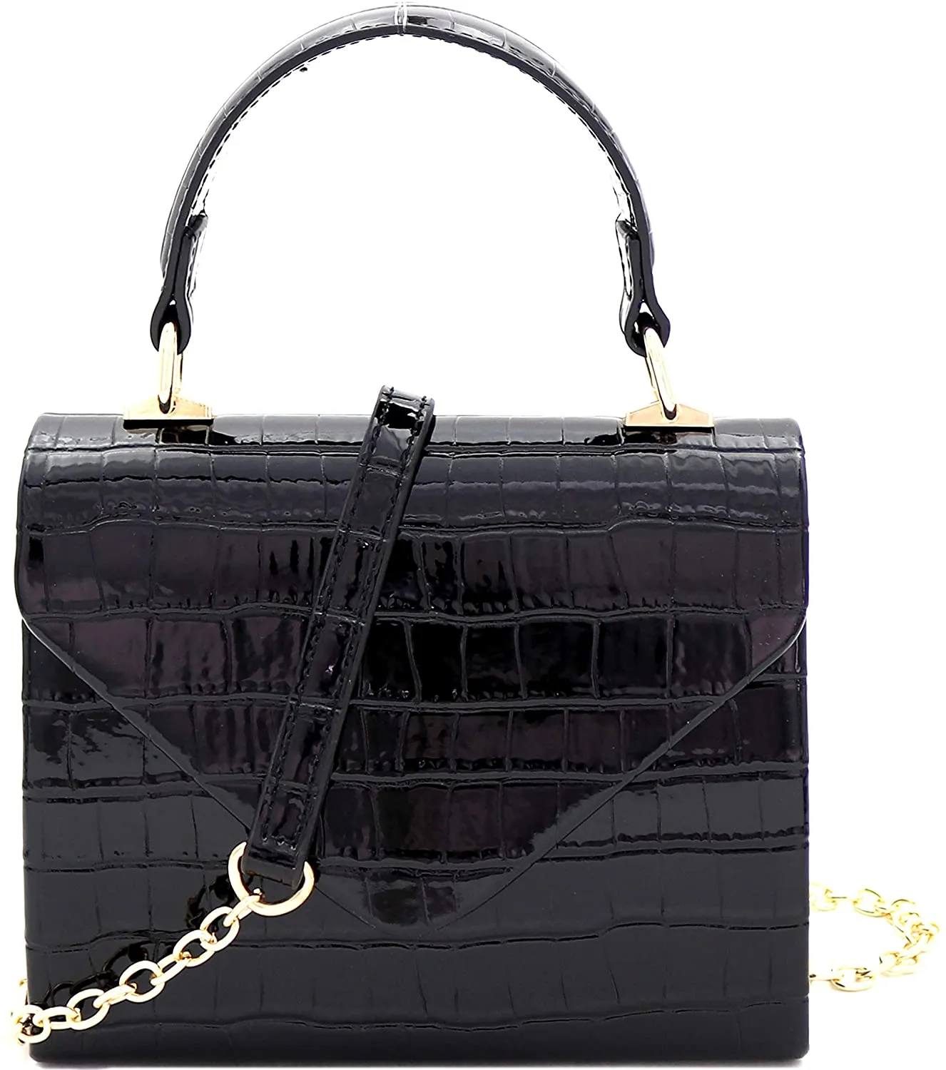 Mini Retro Glossy Crocodile Blue Box Flap leather Satchel Crossbody Handbag