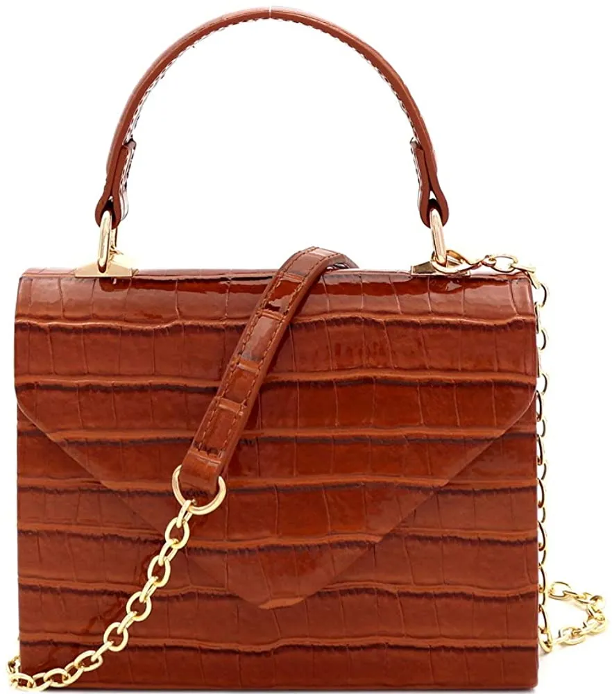 Mini Retro Glossy Crocodile Blue Box Flap leather Satchel Crossbody Handbag