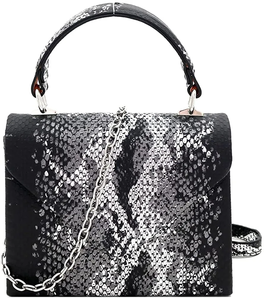 Mini Retro Glossy Crocodile Blue Box Flap leather Satchel Crossbody Handbag