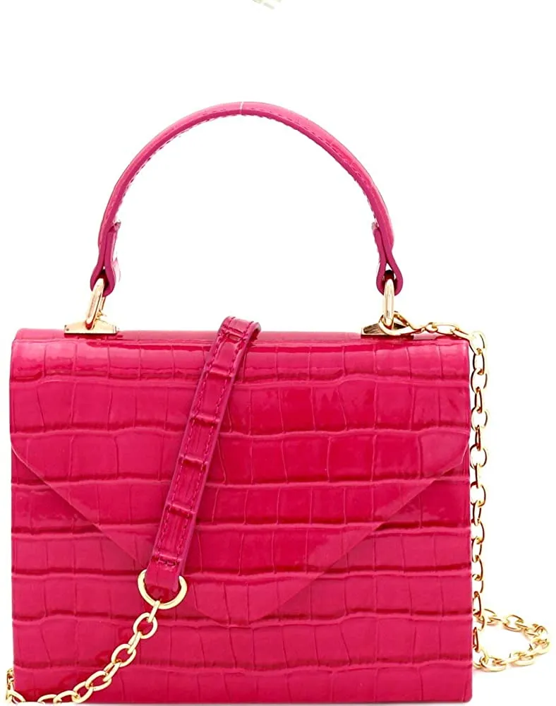 Mini Retro Glossy Crocodile Blue Box Flap leather Satchel Crossbody Handbag