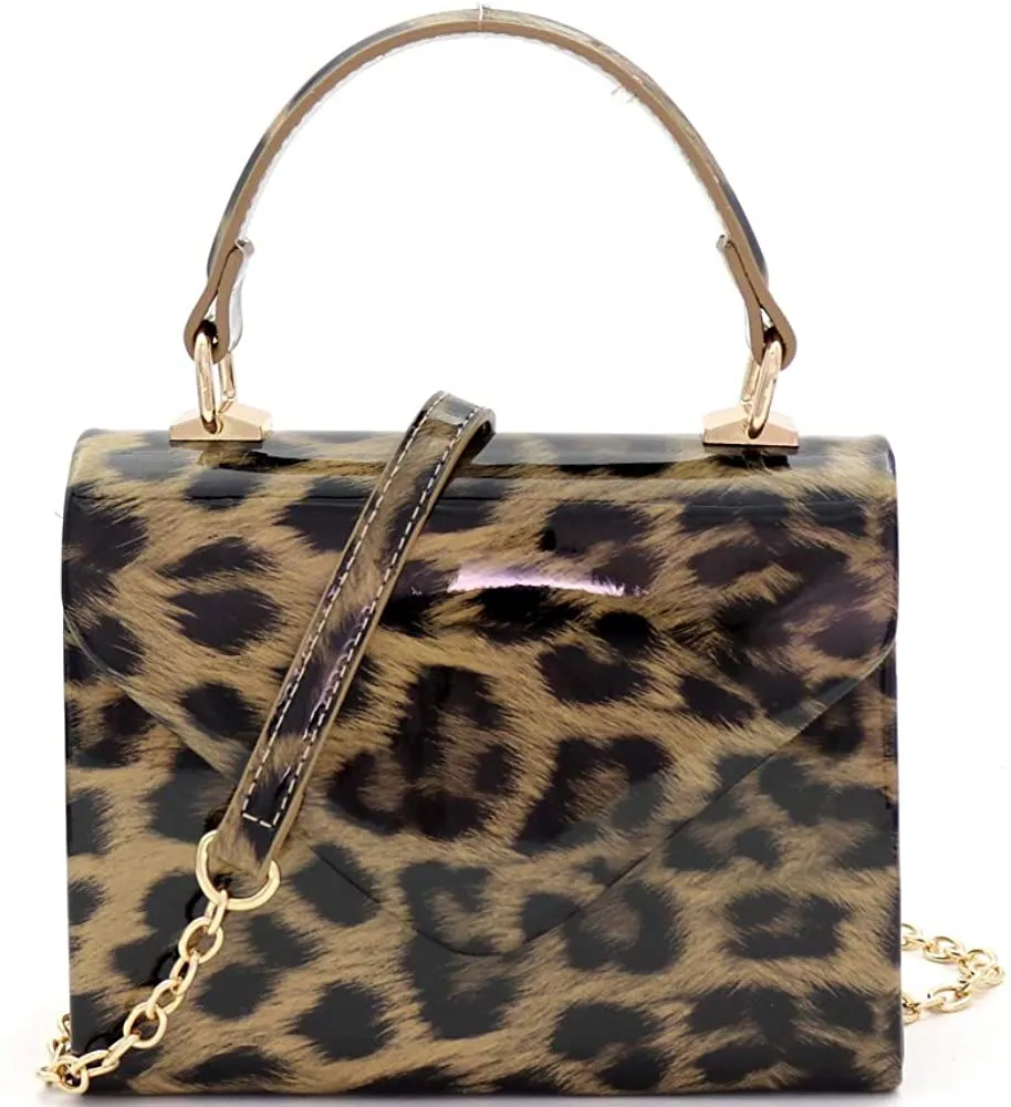 Mini Retro Glossy Crocodile Blue Box Flap leather Satchel Crossbody Handbag