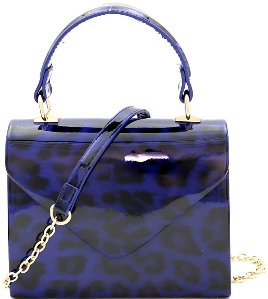 Mini Retro Glossy Crocodile Blue Box Flap leather Satchel Crossbody Handbag