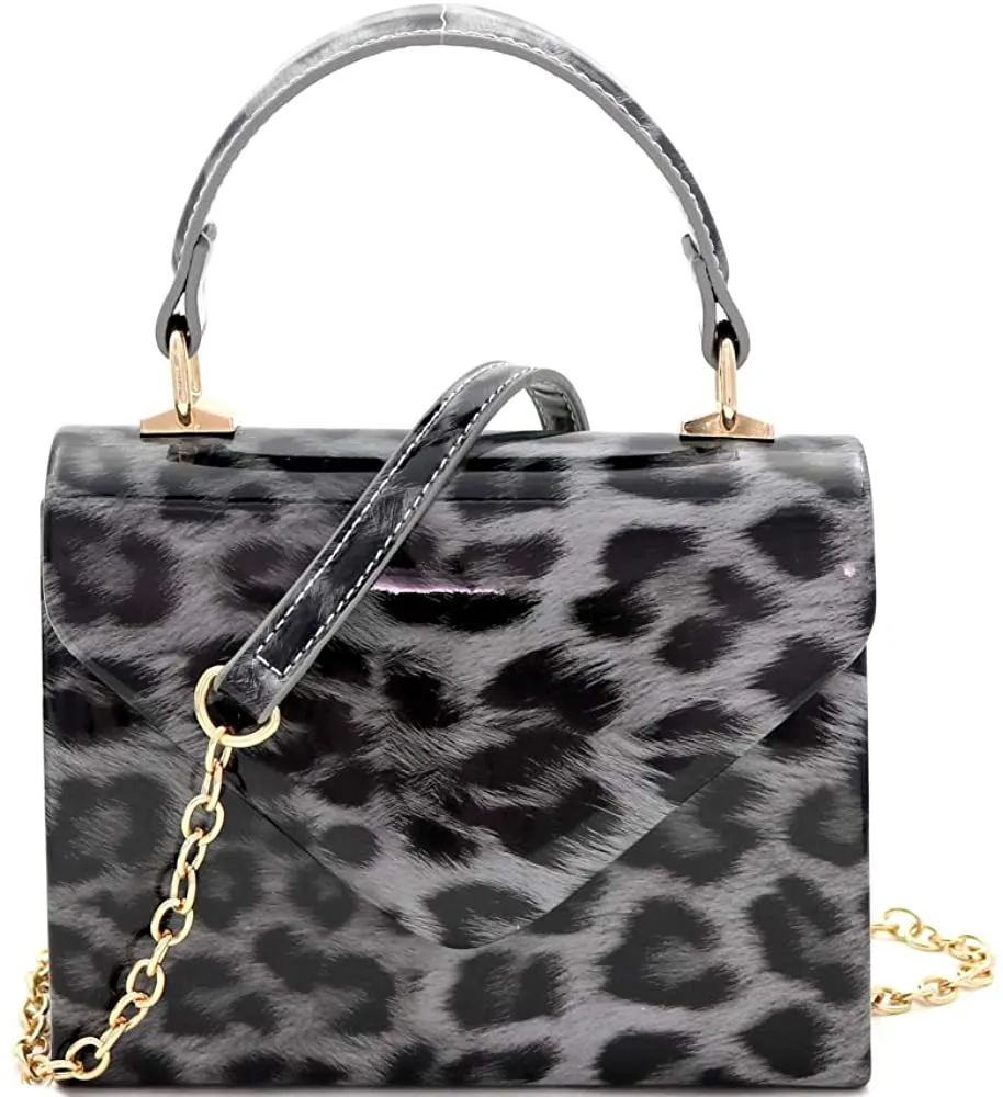 Mini Retro Glossy Crocodile Blue Box Flap leather Satchel Crossbody Handbag