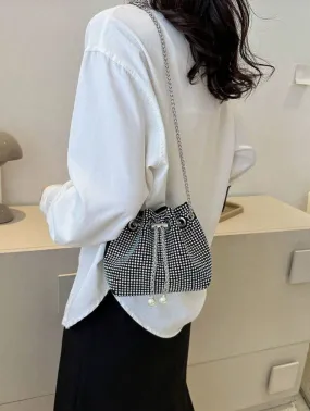 Multi-Color Sparkling Rhinestone Drawstring Bucket Bag