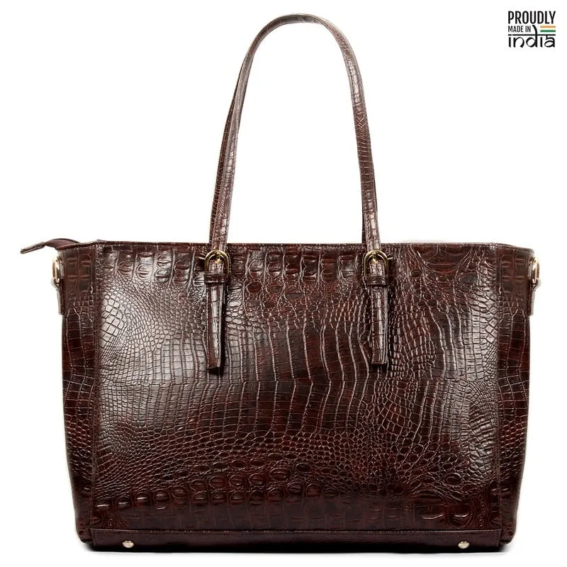 THE CLOWNFISH Belleza Handbag - Stylish Tote with Padded Laptop Sleeve | 15.6 inch Capacity | Rust Brown