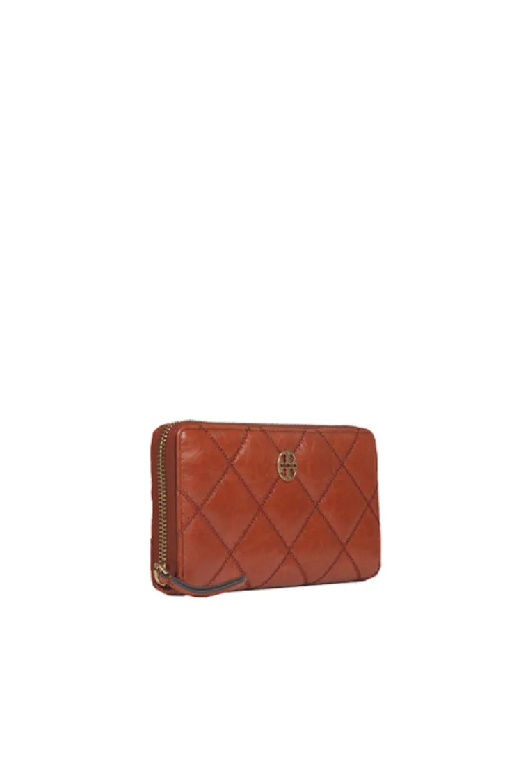 Tory Burch Willa Continental Wallet Glazed Zip In Dark Whiskey 160774
