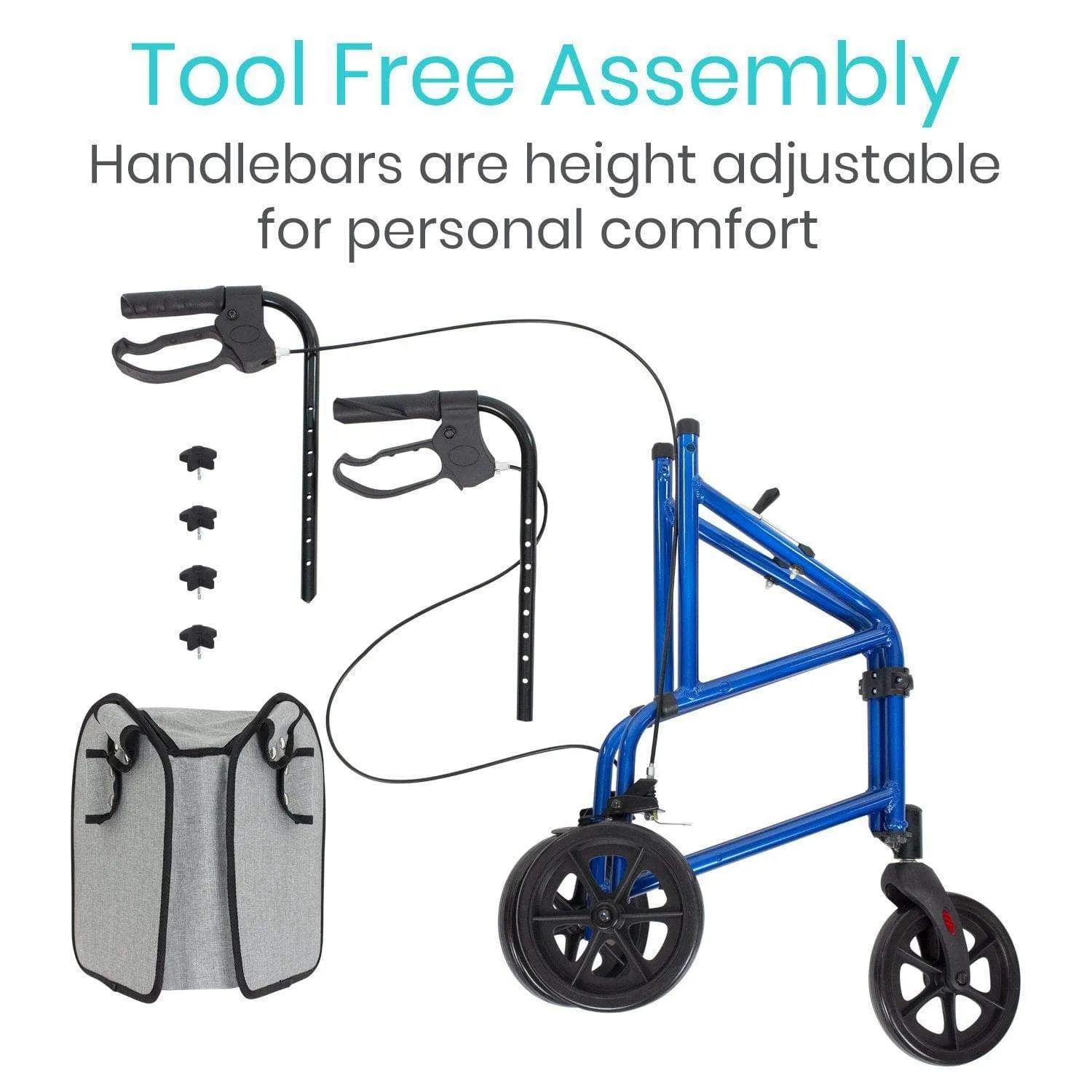 Vive 3 Wheel Folding Rollator with Storage Bag