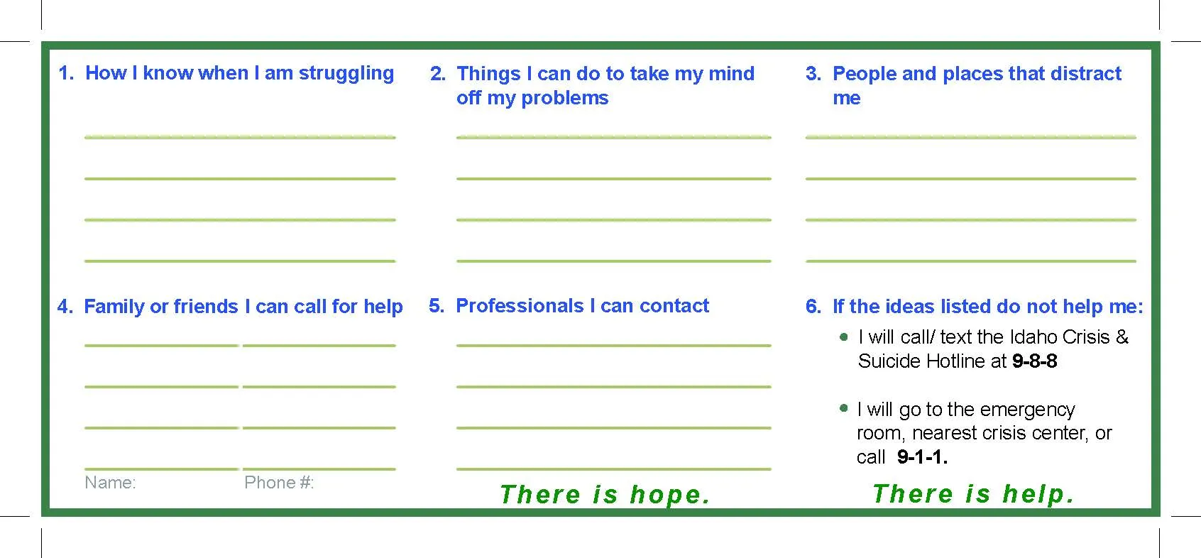 Wallet-sized Safety Plan